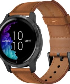 Bracelet Wanme Cuir Compatible Garmin Vivoactive 3 / Venu/Venu Sq 2 / Venu Sq, Homme Femme - 20mm pour Vivomove Sport/Fo
