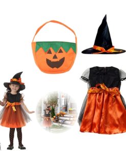 Déguisement Sorcière Fille pour Halloween, Costume Sorcière Enfant Carnaval et Cosplay, Robe Sorcière Enfant Haute Quali