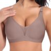 Soutien Gorge Femme sans Armature Push Up Profond V Dentelle Coton
