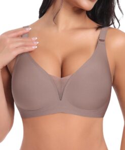 Soutien Gorge Femme sans Armature Push Up Profond V Dentelle Coton