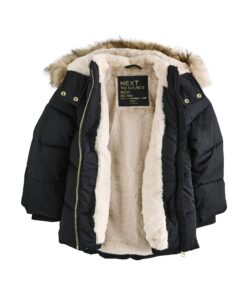NEXT Manteau matelassé imperméable pour fille avec bordure en fourrure synthétique