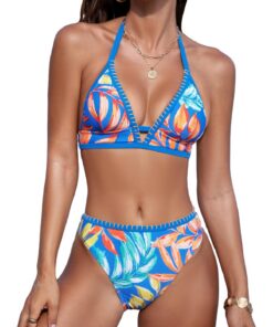 CUPSHE Ensemble bikini deux pièces pour femme - Taille haute - Dos nu - Crochet dans le dos - Pour la plage - Comfortabl