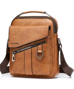 ANPTER Sacoche Homme en Cuir Vintage pour Business et Voyage (Marron, Petite Sacoche Bandoulière)