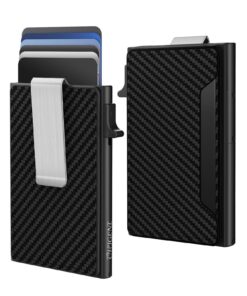CHJGLNL Porte Carte Bancaire RFID avec Blocage | Portefeuille Homme en Fibre de Carbone | Capacité de 8 Cartes Pop-Up Al