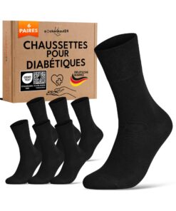 Chaussettes diabétiques homme femme 97% coton sans élastique et sans couture | Lot de 6 paires | OEKO-TEX STANDARD 100