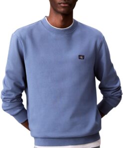 Calvin Klein Sweat d’Intérieur XL - Homme Terry Badge Col Ras-du-Cou Bleu