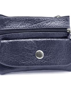 Charmoni Portefeuille en Cuir Véritable pour Homme - Multi Poches - Bleu - Zip et Bouton Pression