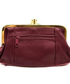 Charmoni Grande Portefeuille Porte-Monnaie Femme en Cuir d'agneau (Bordeaux) - Poche zippée - Fermeture clic clac Fermoi