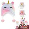 Ensemble Bonnet et Gants Licorne Fille | Accessoires Hiver Enfants | 3PCS | Filles de 3 à 10 ans | Mitaines Fille| Chape