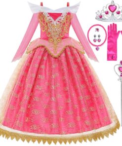 Fille Déguisement Aurore Costume Princesse Maxi Robe avec Accessoires pour Anniversaire Carnaval Noël