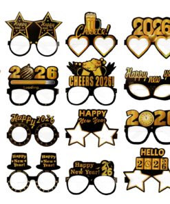 Sahunfri Lot de 12 paires de lunettes de fête pour le Nouvel An 2026 - En carton argenté - Accessoires photo amusants po