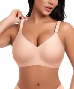 Ganado Soutien-gorge sans armatures confortable 3XL - Sans coutures V profond Push-up - Beige - Soutien-gorge doux pour