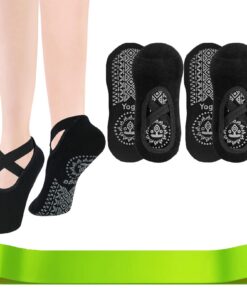 Cerioll Chaussettes de Yoga Antidérapantes Femme de Qualité, Chaussettes Yoga en Coton pour Femme, Chaussettes Pilates F