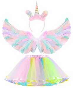 Hifot Fille Licorne Déguisement Halloween Robe Arc-en-Ciel Aile Bandeau Robe Licorne Cosplay