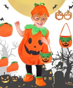 Déguisement Halloween Citrouille Enfant Cospla Convient pour Halloween Vêtements Sac Chaussures Lunettes