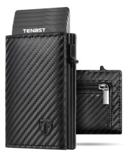 TENBST Porte-Carte Bancaire Homme Noir, Portefeuille Magnétique avec Blocage RFID pour Hommes, Porte-Cartes Anti-Usure e