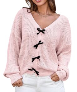 Pull à manches longues pour femme léger avec col en crochet et nœud, confortable, tendance, mode, chaleur, hiver, automn