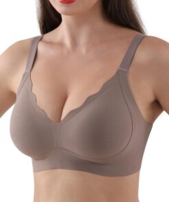 Sylcosia Soutien-gorge sans couture sans armatures pour femme - Soutien-gorge doux confortable rembourré à col en V avec