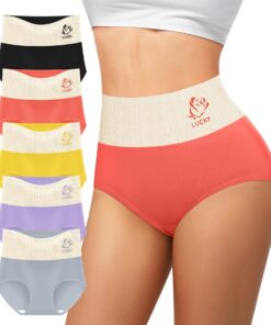 MIOTAN Lot de 5 Culottes en Coton pour Femmes Taille Haute et Contrôle du Ventre
