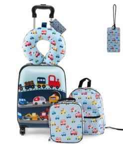 DREAMADE Valise Enfant 16" Bagage à Main avec Oreiller Cervical&Sac-Repas Isolé&Étiquette,Fonctionnel pour Enfants 5 Piè