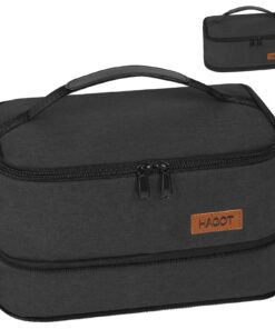Sac Isotherme Repas Noir, 7,5L Extensible Lunch Bag pour Homme Femme Enfant, Bagage à Pique-Nique Travail École avec Poi