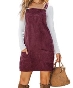Robe d'automne en velours côtelé, style décontracté avec poche avant, rouge vin, Taille M