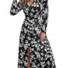 CUPSHE Robe d'automne tendance à manches longues pour femme, col en V avec nœud devant, robe élégante et confortable pou