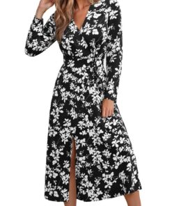 CUPSHE Robe d'automne tendance à manches longues pour femme, col en V avec nœud devant, robe élégante et confortable pou