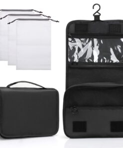 Zivacate Trousse de Toilette Étanche pour Homme et Femme - Noir pour Voyage, Affaires et Camping avec 3 Sacs à Cordon