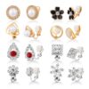 Boucles d' oreille clip femme Or faux perle argent flocon de neige larme fleur Hifot Set non percées clips ornes oreille