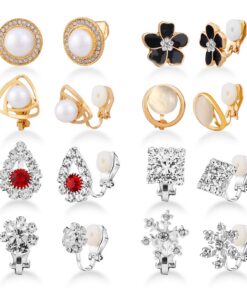 Boucles d' oreille clip femme Or faux perle argent flocon de neige larme fleur Hifot Set non percées clips ornes oreille
