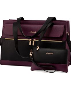 LOVEVOOK Sac à main grande capacité PU Cuir Imperméable pour Femme Voyage Travail Affaires, Violet 15,6 Pouces Laptop To