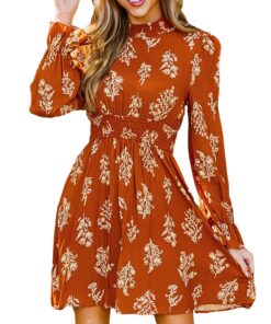 CUPSHE Robe d'Automne pour Femme Manches à Volants Taille Élastique Smockée