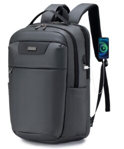 BAGZY Sac à Dos Ordinateur Portable 17.3 Pouces Grand Imperméable avec Port USB pour Homme Voyage Travail Étudiant Gris