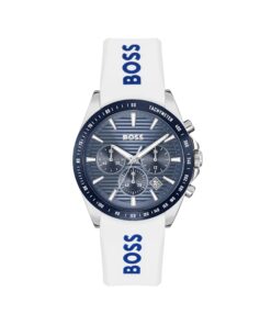 BOSS Chronographe Quartz Homme Collection Strike - Acier Inoxydable ou Silicone Blanc