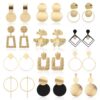 Hifot Or Bohème Boucles d'Oreille Femme Anniversaire Cadeau Pendantes Rond Carré Vintage