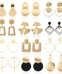 Hifot Or Bohème Boucles d'Oreille Femme Anniversaire Cadeau Pendantes Rond Carré Vintage