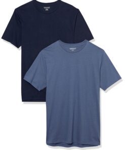 Amazon Essentials Chemise ajustée à col rond et manches courtes Homme - Lot de 2 - Bleu Foncé/Bleu Marine - Taille M - C
