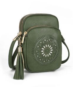 GLITZALL Sac à bandoulière pour femme en petit format, multi-poches et avec pompon | Poche pour téléphone portable