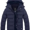 Veste en Coton Classique Wantdo Homme Hiver Manteau à Capuche Doublure Sherpa Militaire