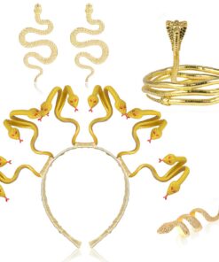 Hifot Medusa Serpent Parure Bijoux Halloween Femmes Cosplay Accessoire Chevelure Or Couronne - Serre-Tête Bandeau Bague