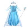 Robe Elsa Princesse Vicloon pour Enfant, Deguisement Reine des Neiges avec Baguette Magique et Couronne, Taille 6-12 ans
