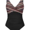 CMTOP Maillot de Bain Femme 1 Pièce Col V Push-Up Contrôle Ventre Amincissant Monokini Ruché Écologique Global Recycled
