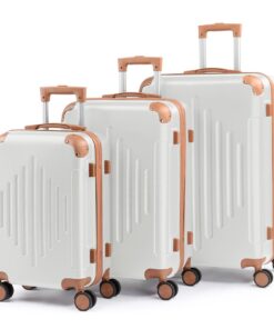 Valises de voyage LALAHO Set de 3, Taille Grande, Lot de 3 Valises Cabine, Design Bicolore (Blanc crème)
