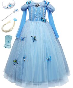 Robe Princesse Cendrillon avec Papillon Reine des Neiges pour Fille Noël Carnaval