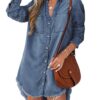 CUPSHE Chemise Denim Effiloché Femmes Casual Classique Manches Longues Blouse_Modeleine