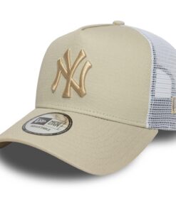 Chapeau New Era A-Frame Trucker - New York Yankees Stone Beige pour Hommes - Séance Photo - L size - Coupe A - Yankees N