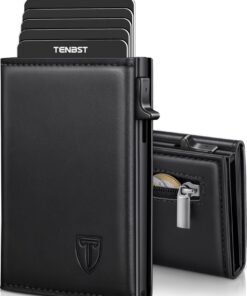 TENBST Portefeuille Homme en Cuir Anti RFID, 8 Portes Cartes Crédit, Boîte Cadeau