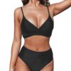 CUPSHE Maillots de Bain Femme Torsadé Taille Haute Ensemble Bikini Col V Élégant 2 Pièces