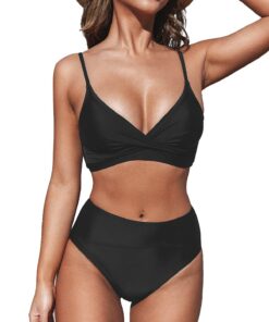 CUPSHE Maillots de Bain Femme Torsadé Taille Haute Ensemble Bikini Col V Élégant 2 Pièces